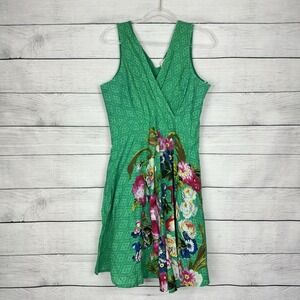 Soft Surroundings Cotton V-Neck Floral Dress Sleeveless Green Size Small Spring